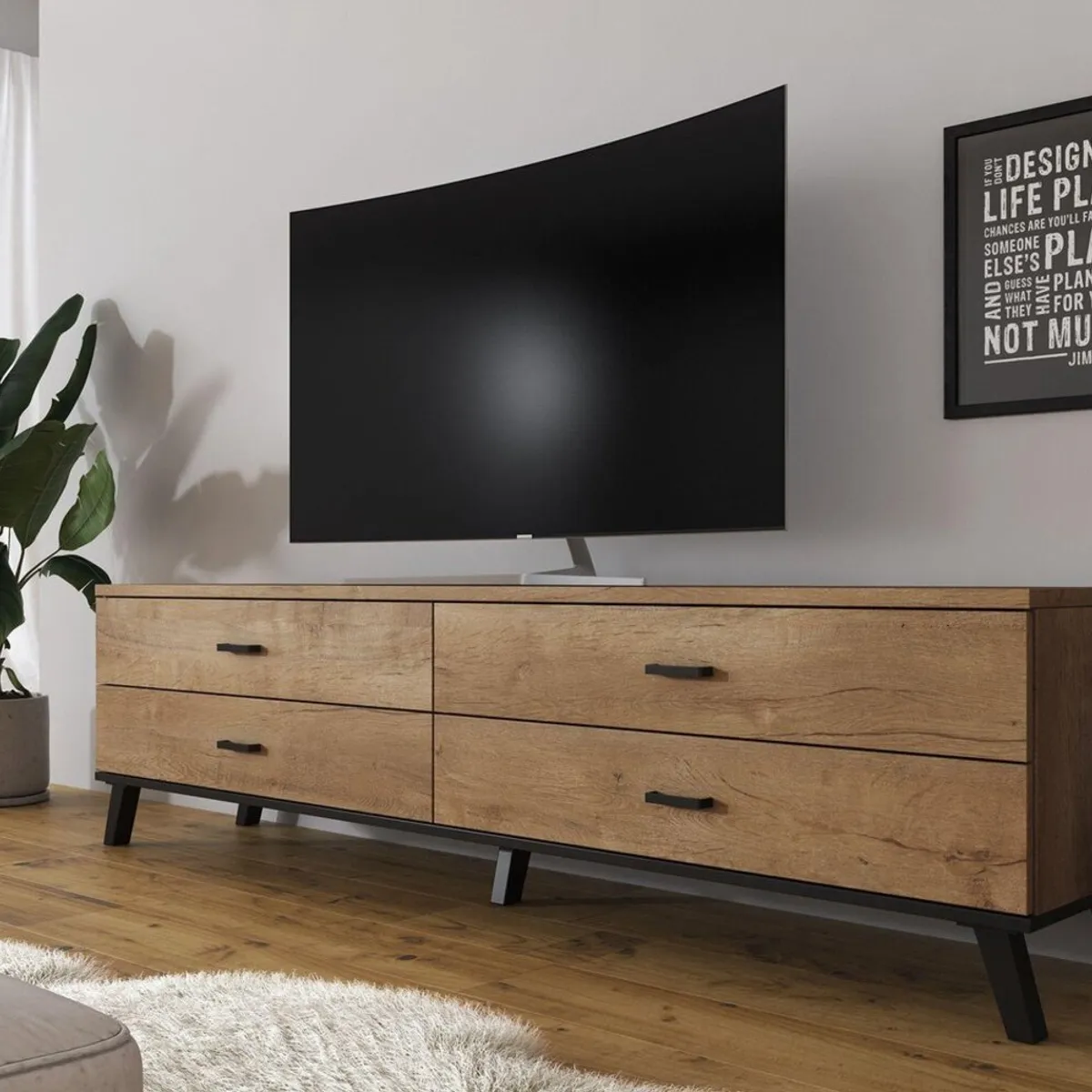 TU MESITA - Mesa de TV larga Clemente color Marrón 4 cajones TU MESITA