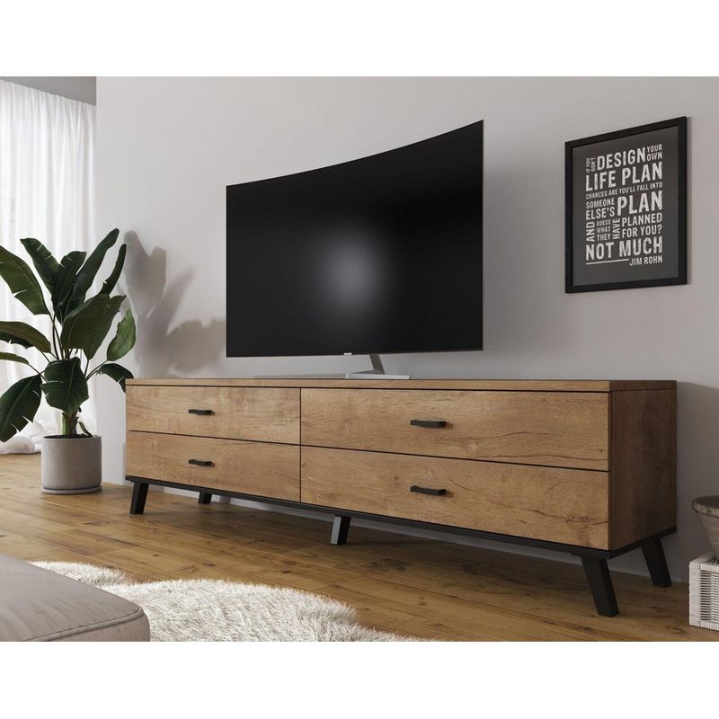 TU MESITA - Mesa de TV larga Clemente color Marrón 4 cajones TU MESITA