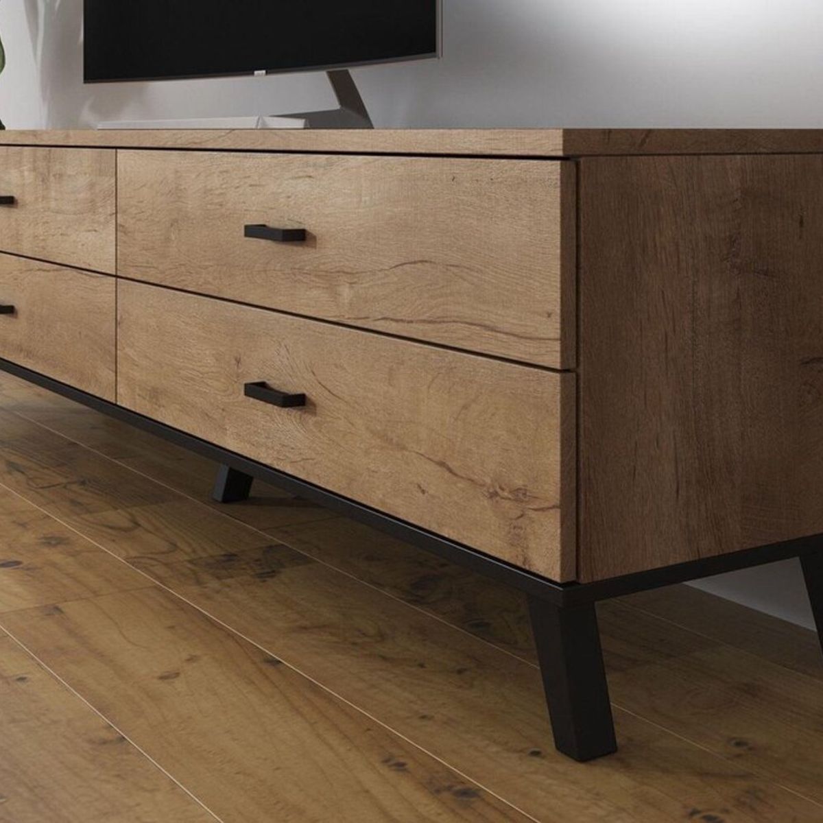 TU MESITA - Mesa de TV larga Clemente color Marrón 4 cajones TU MESITA