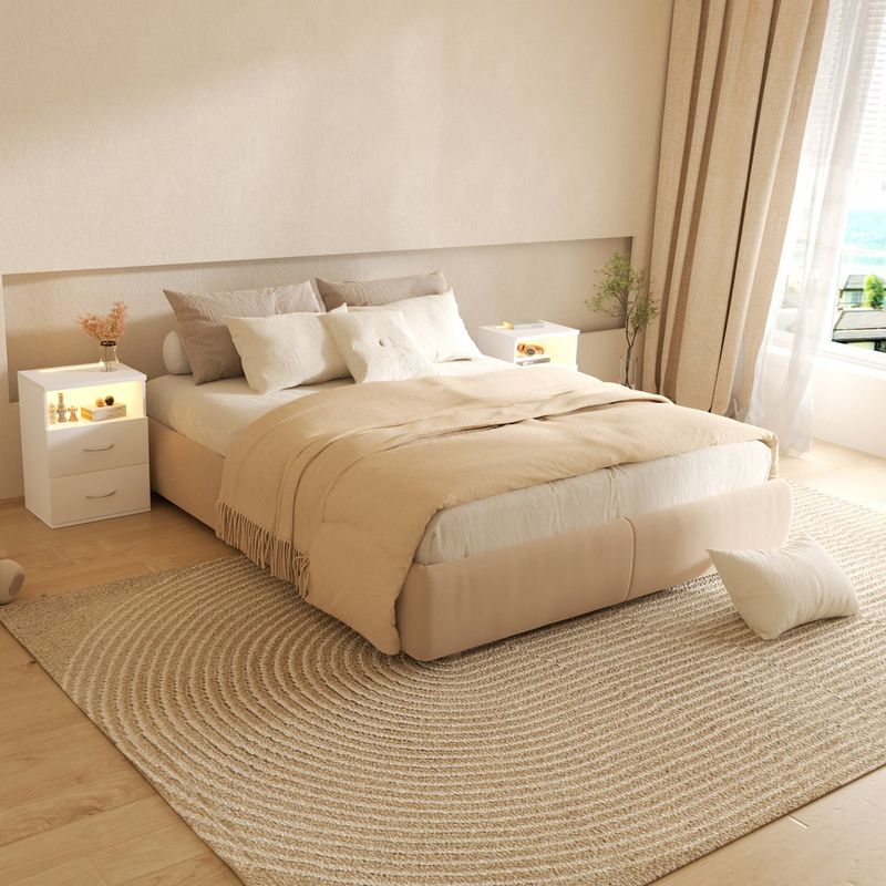 TU MESITA - Velador Mesa de Noche Renee con luz LED 2 cajones color Blanco TU MESITA