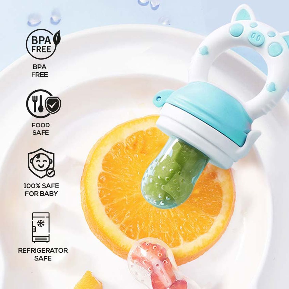 BABYKISS - CHUPON ALIMENTADOR PARA BEBE DE SILICONA SIN BPA CELESTE