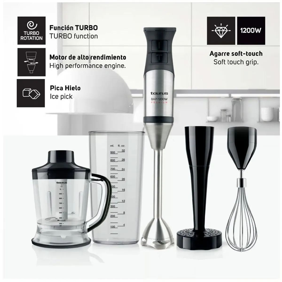 TAURUS - Batidora de Inmersión Mod. Bapi 1200 Premium Complete 20 Velocidades