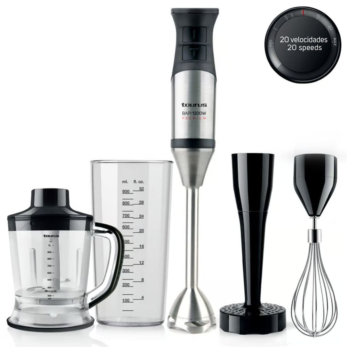 TAURUS - Batidora de Inmersión Bapi 1200 Premium Complete 20 Velocidades