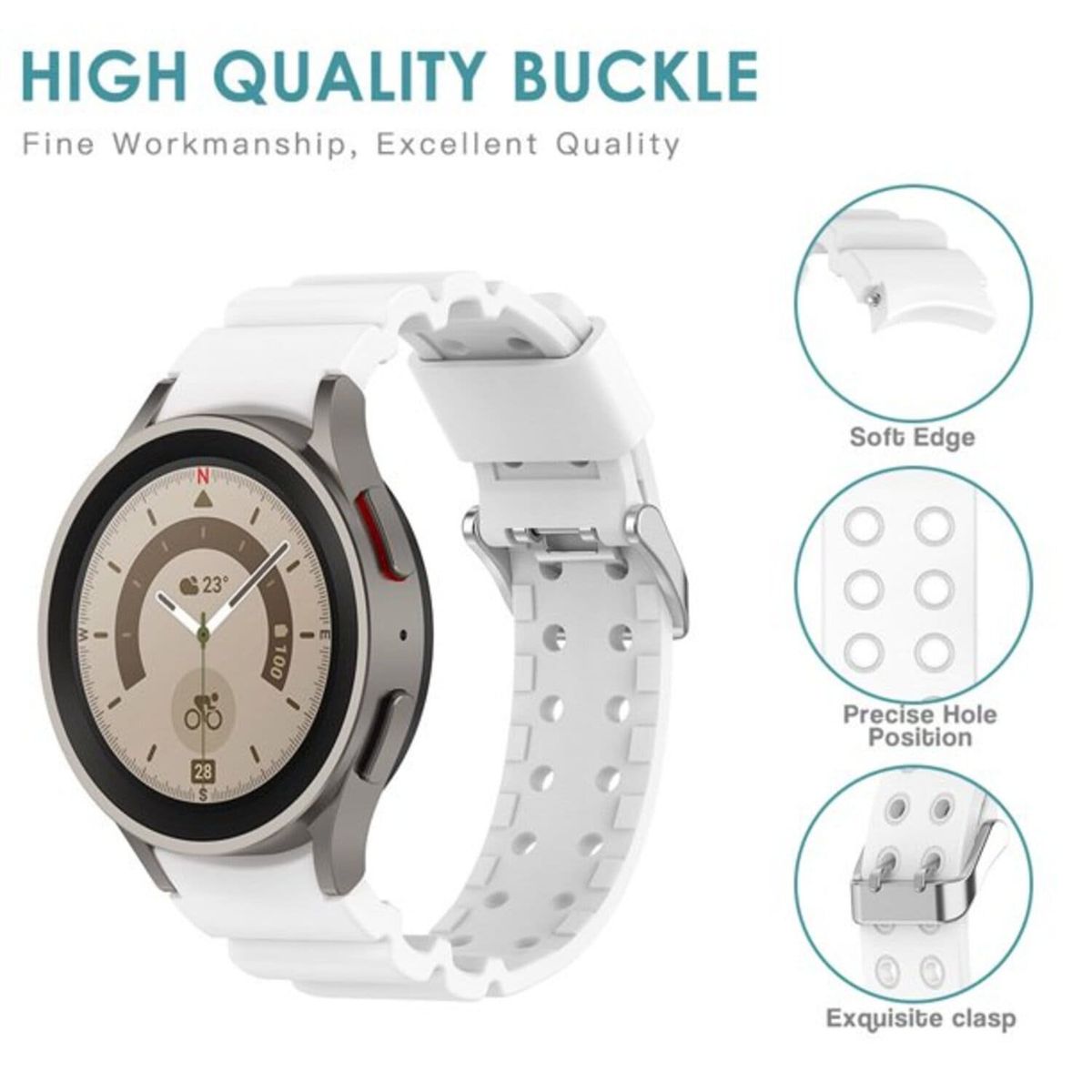 GENERICO - Correa Silicona con Relieve para Samsung Watch 7 - Blanco