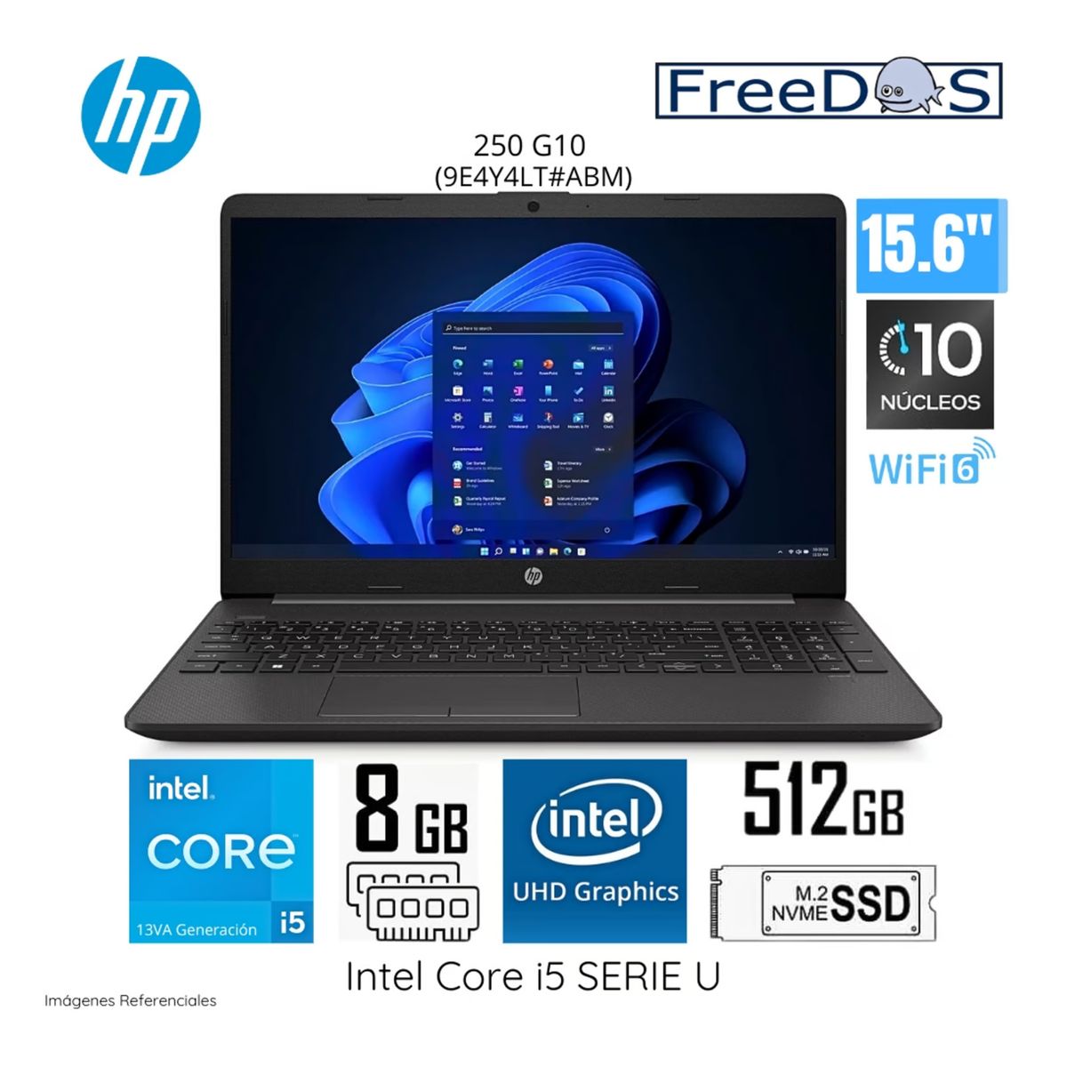 HP - LAPTOP HP INTEL CORE i5 1334U 8GB RAM 512GB SSD 15.6" HD FREE DOS 250 G10 (9E4Y4LT#ABM)