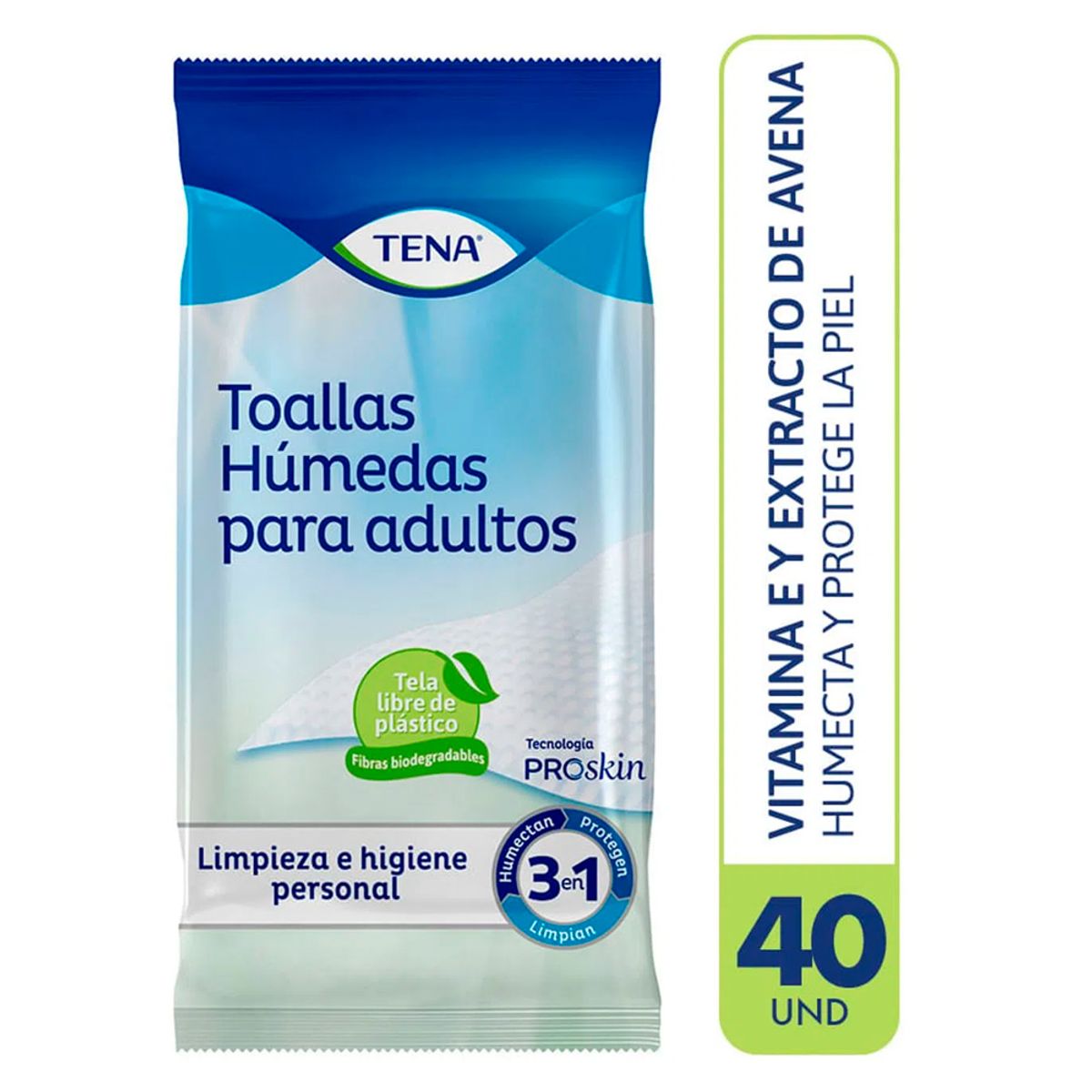 TENA - Toallas húmedas para adultos tena 3 en 1 paquete 40 und