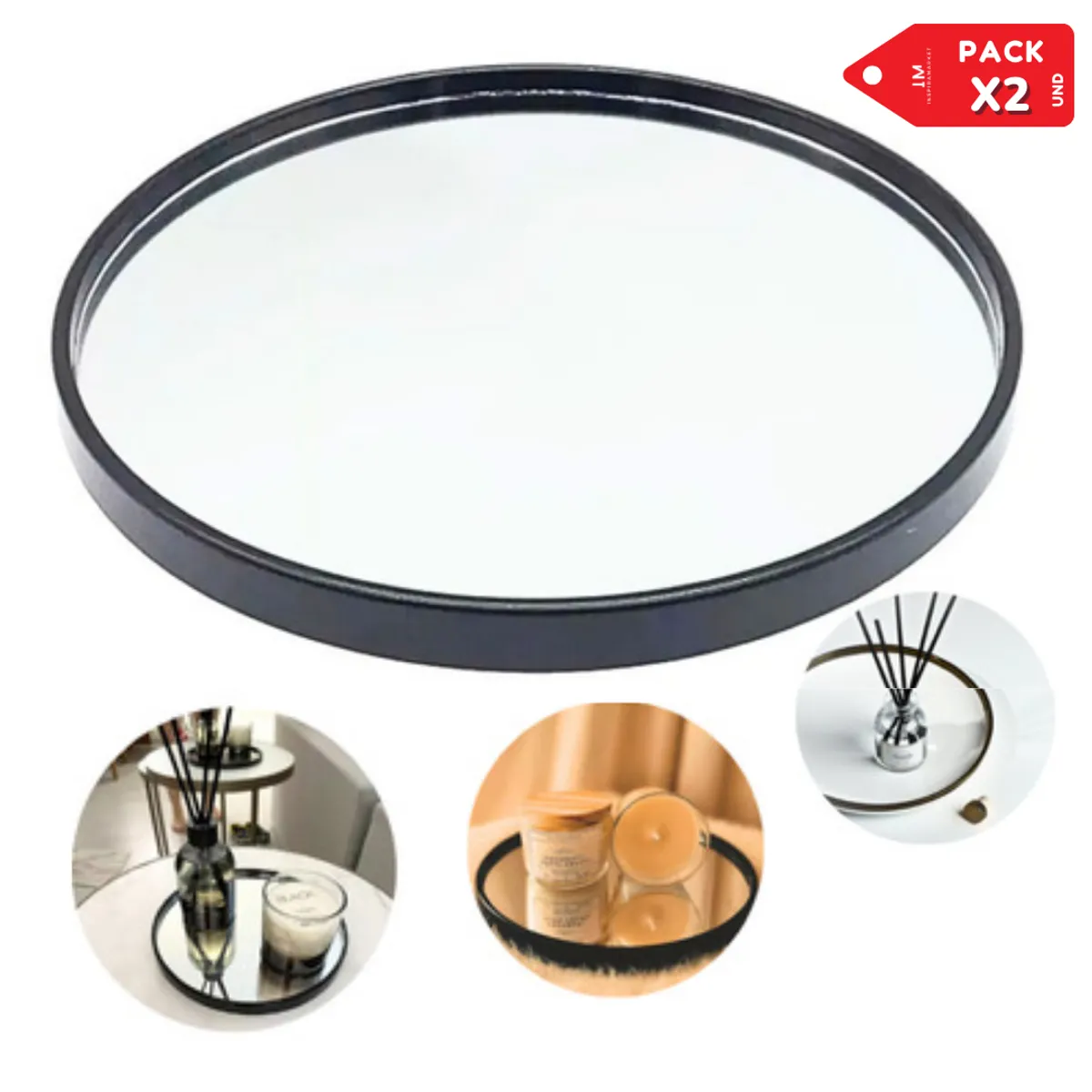 INSPIRA MARKET - Bandeja Espejada Decorativa 22.5 cm PACK X2