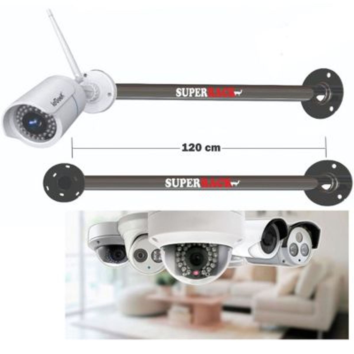 SUPER RACK - Rack Para Cámara de Seguridad Compacta 120 cm de Distancia - Recto