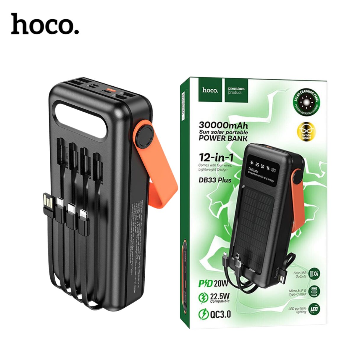 HOCO - Power Bank HOCO 30000mAh Carga Solar Carga Rapida 225W con Linterna