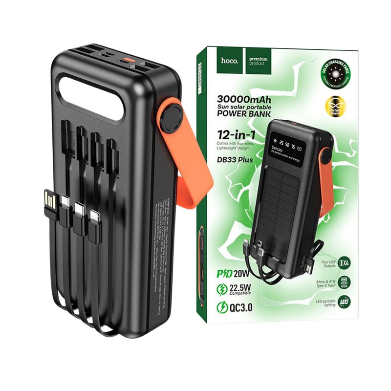 HOCO - Bateria Portatil HOCO 30000mAh Carga Rapida 22 5W Carga Solar