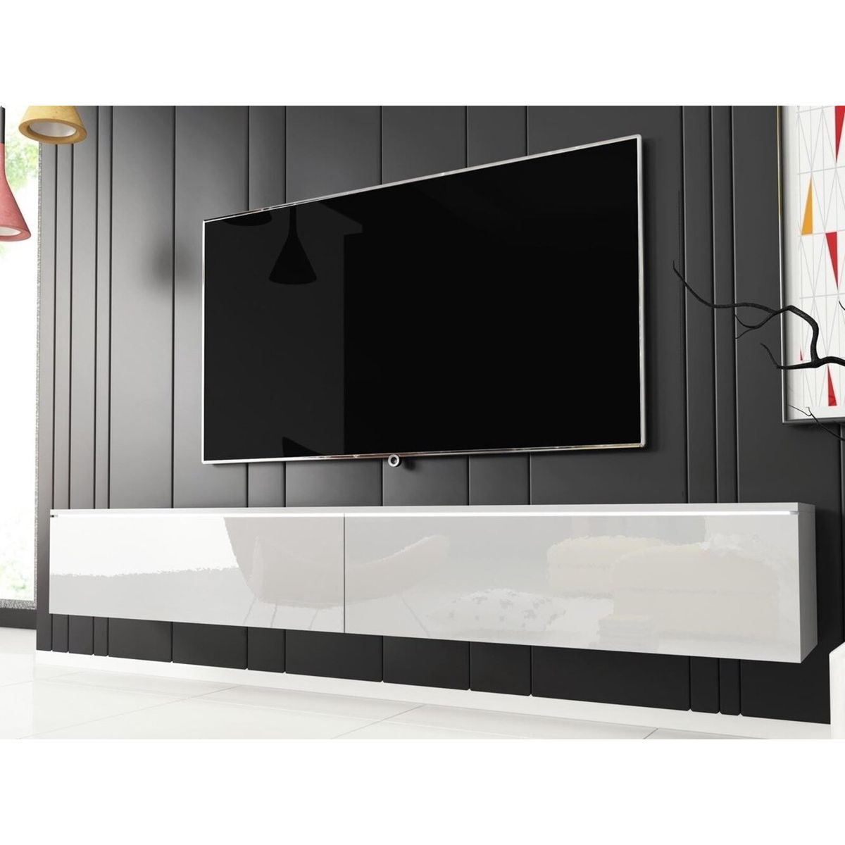 TU MESITA - Mesa de TV clásica Flotante Odry color Blanco 2 puertas TU MESITA