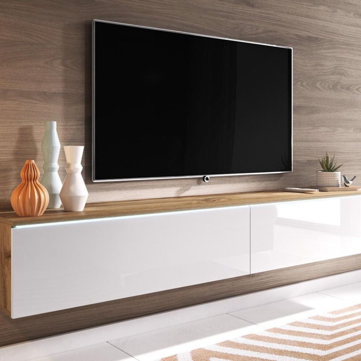 TU MESITA - Mesa de TV clásica Flotante Odry color BlancoMarrón 2 puertas TU MESITA