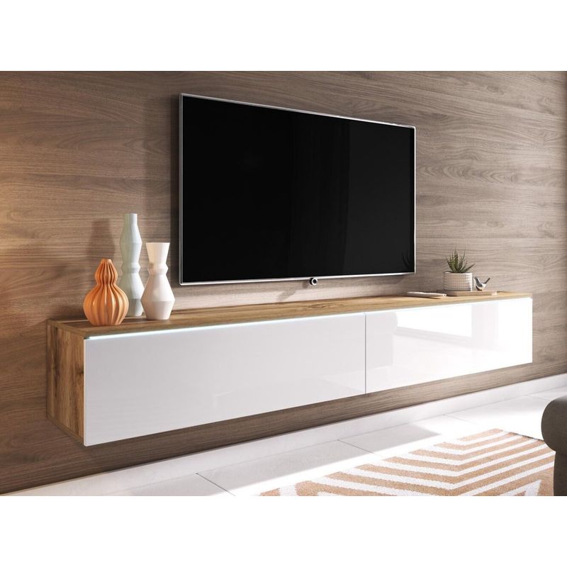 TU MESITA - Mesa de TV clásica Flotante Odry color BlancoMarrón 2 puertas TU MESITA