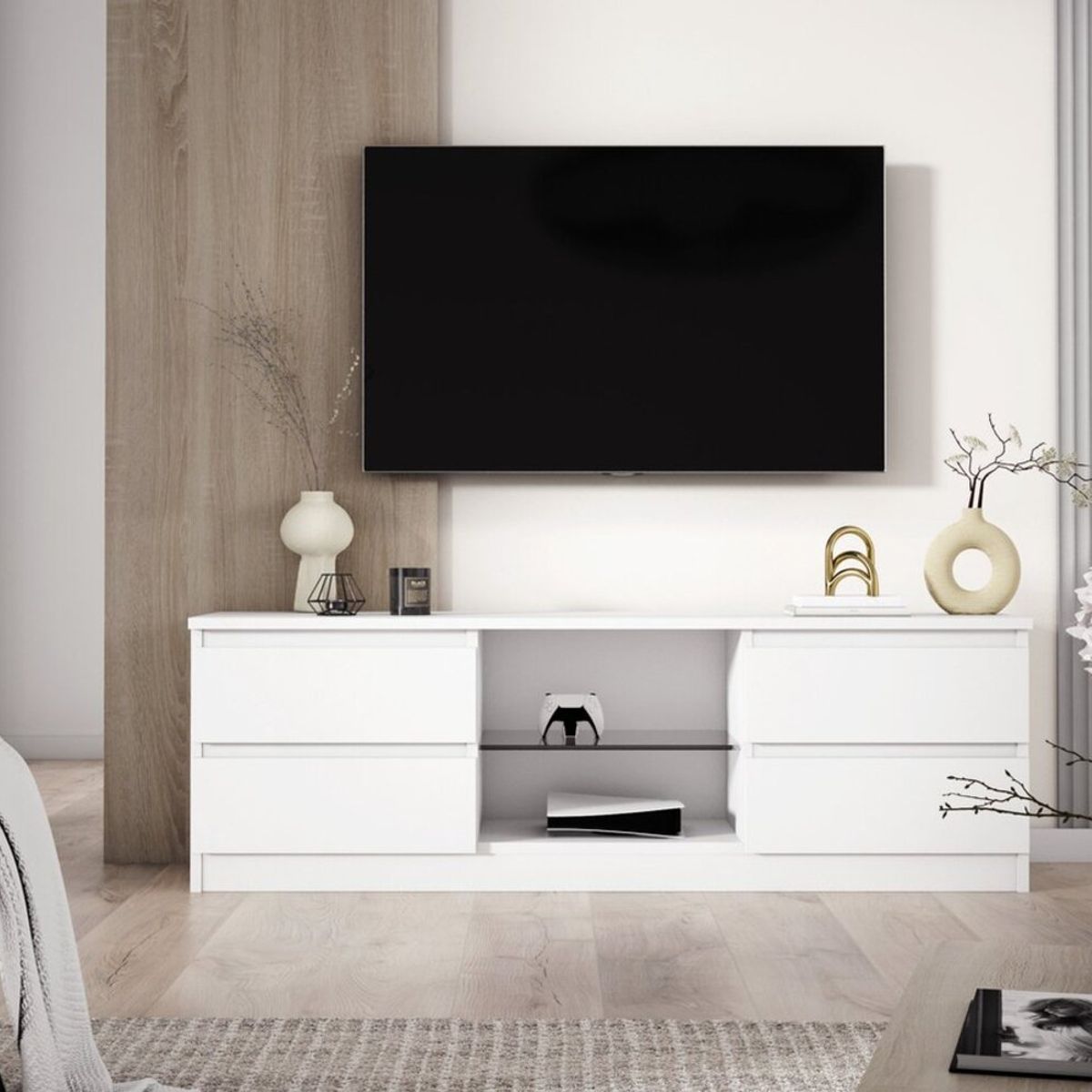 TU MESITA - Mesa de TV Multiusos Maxi color Blanco 4 cajones TU MESITA