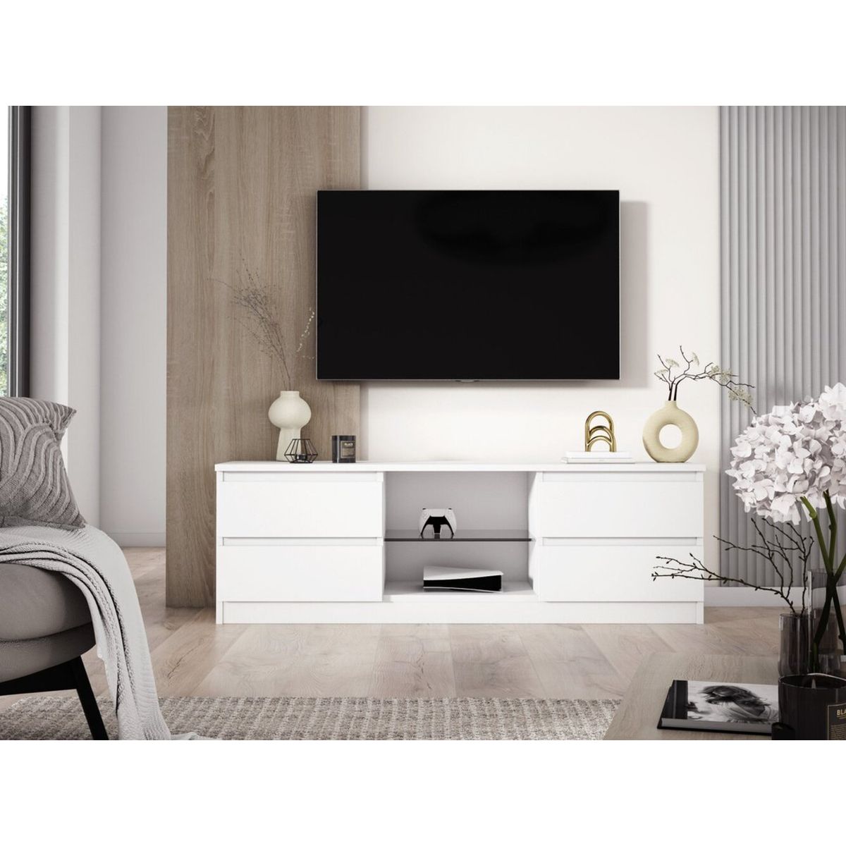 TU MESITA - Mesa de TV Multiusos Maxi color Blanco 4 cajones TU MESITA