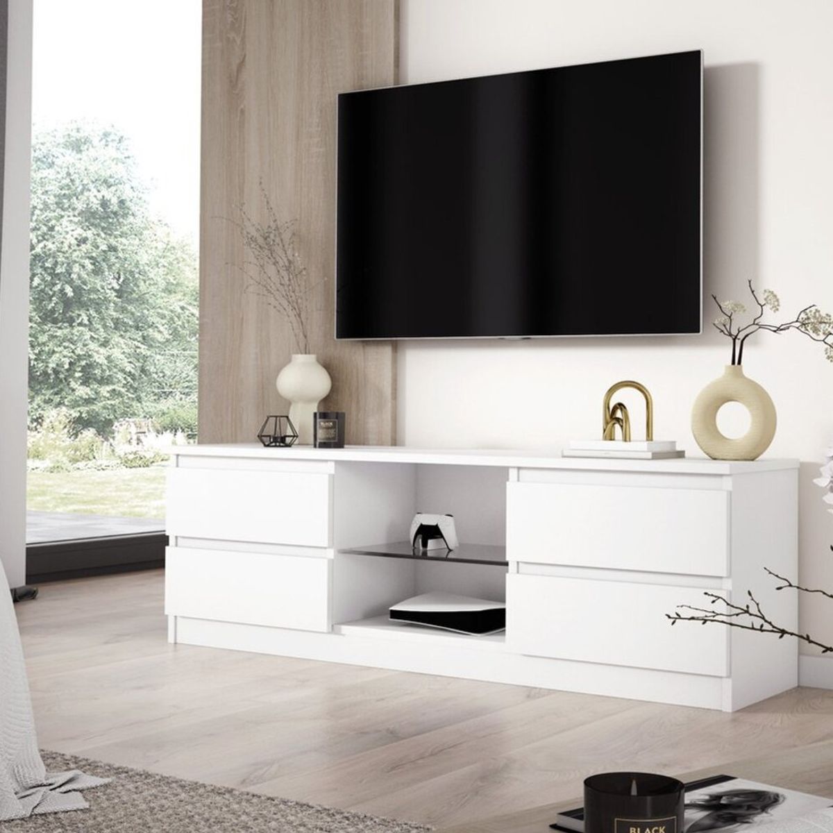 TU MESITA - Mesa de TV Multiusos Maxi color Blanco 4 cajones TU MESITA