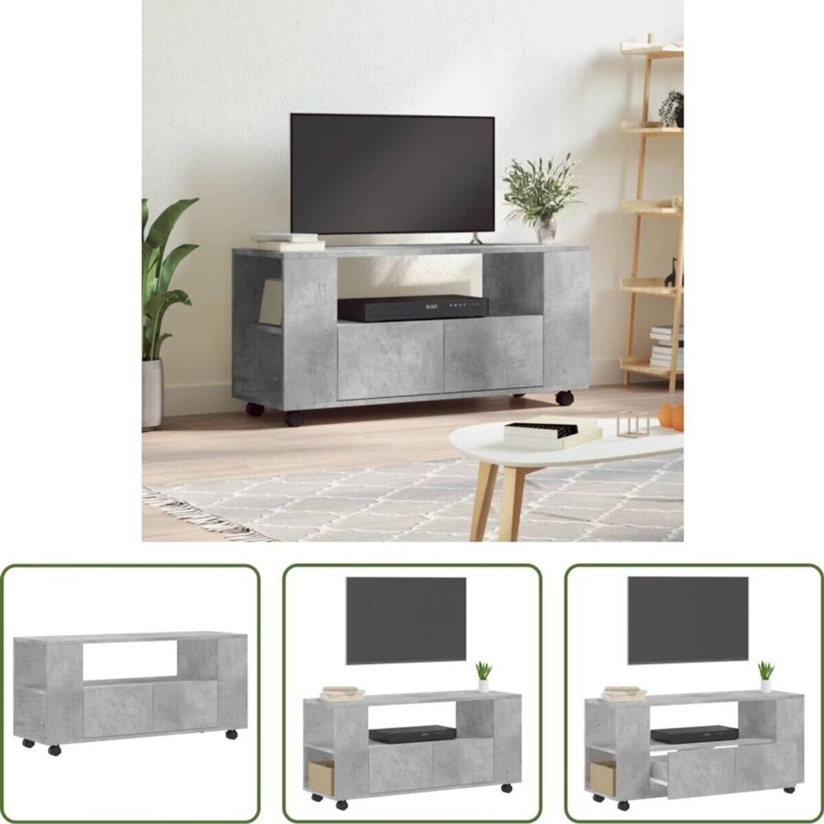 TU MESITA - Mesa de TV TU MESITA Mika con Ruedas color Gris 2 cajones