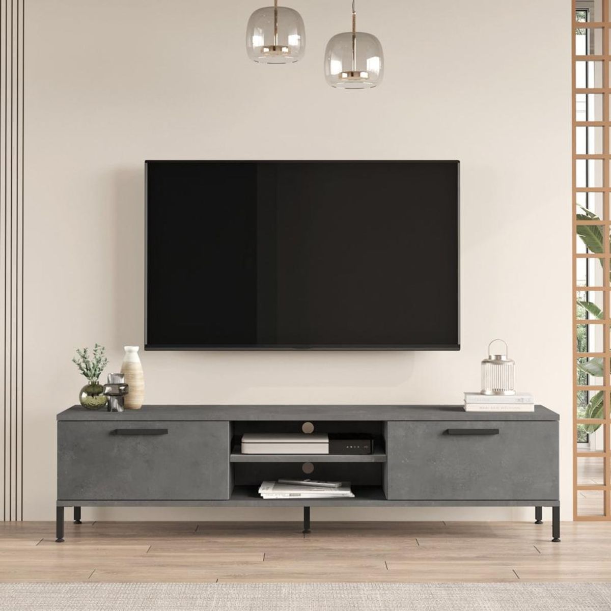 TU MESITA - Mesa de TV TU MESITA Práctica Miller color Gris Oscuro 2 puertas