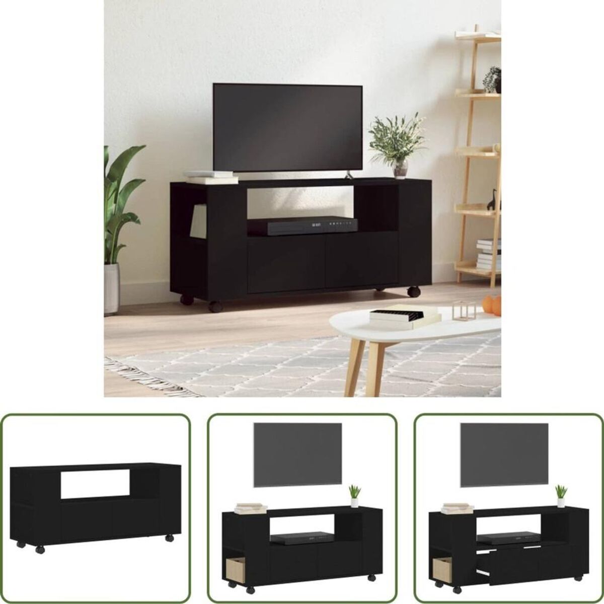 TU MESITA - Mesa de TV TU MESITA Mika con Ruedas color Negro 2 cajones