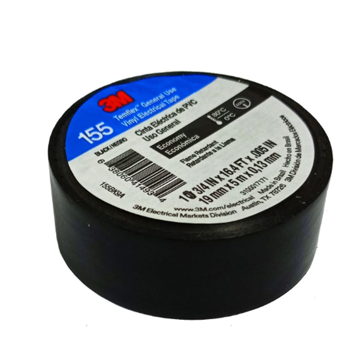 3M - Cinta Eléctrica Aislante de PVC Chica 5 Metros Temflex 155BK9A 3M