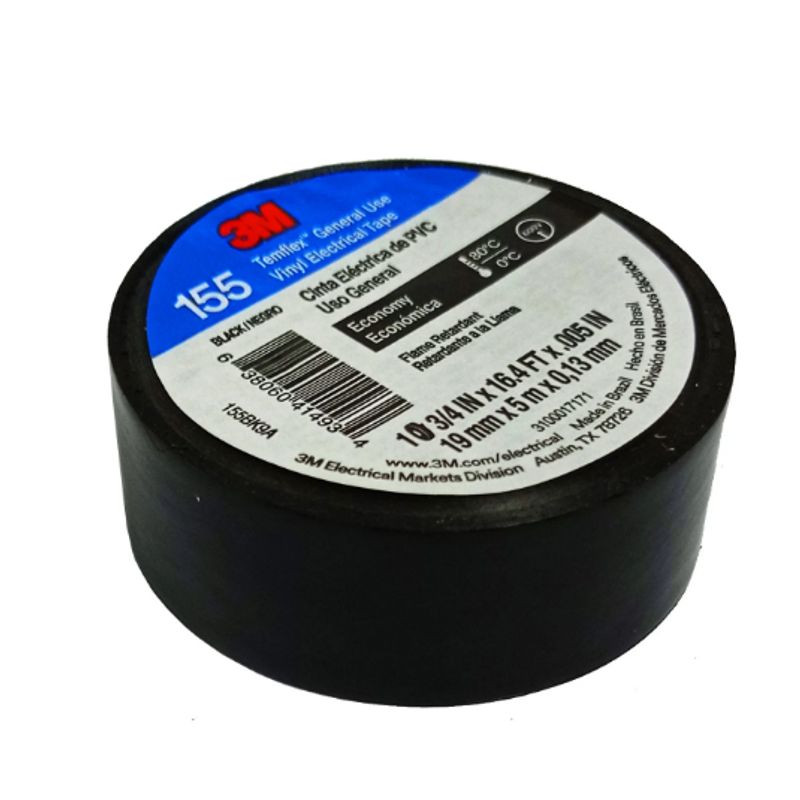 3M - Cinta Eléctrica Aislante de PVC Chica 5 Metros Temflex 155BK9A 3M