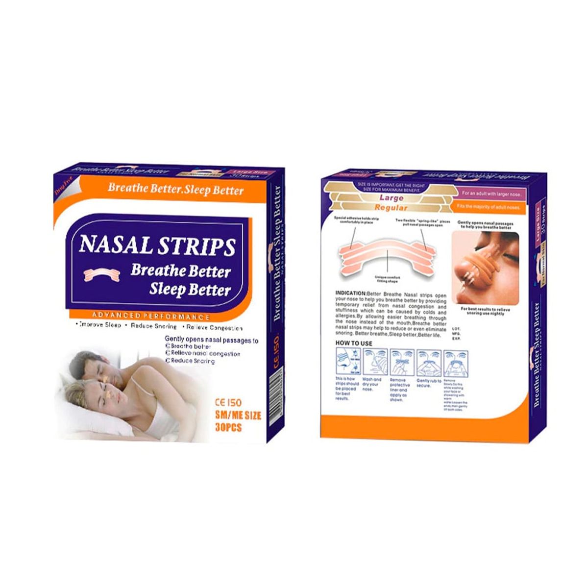 GENERICO - Tiras Nasales Adhesivas Antironquidos, Talla SM Caja x 30 Unid.