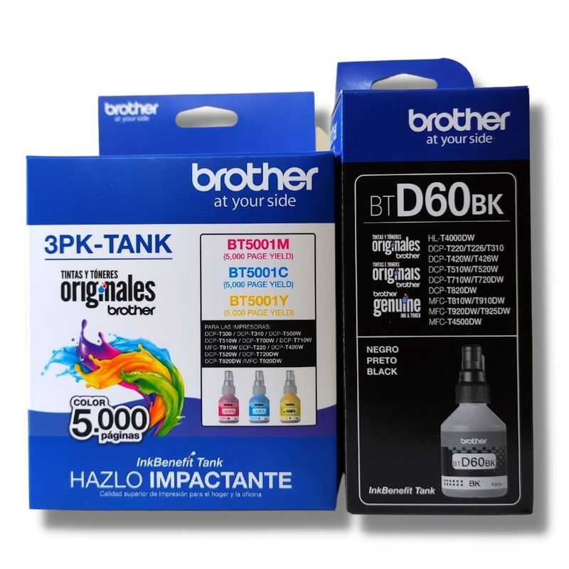 BROTHER - Kit Tinta Brother BT5001 3PK-TANK BTD60BK Cyan Magenta Amarillo Negro
