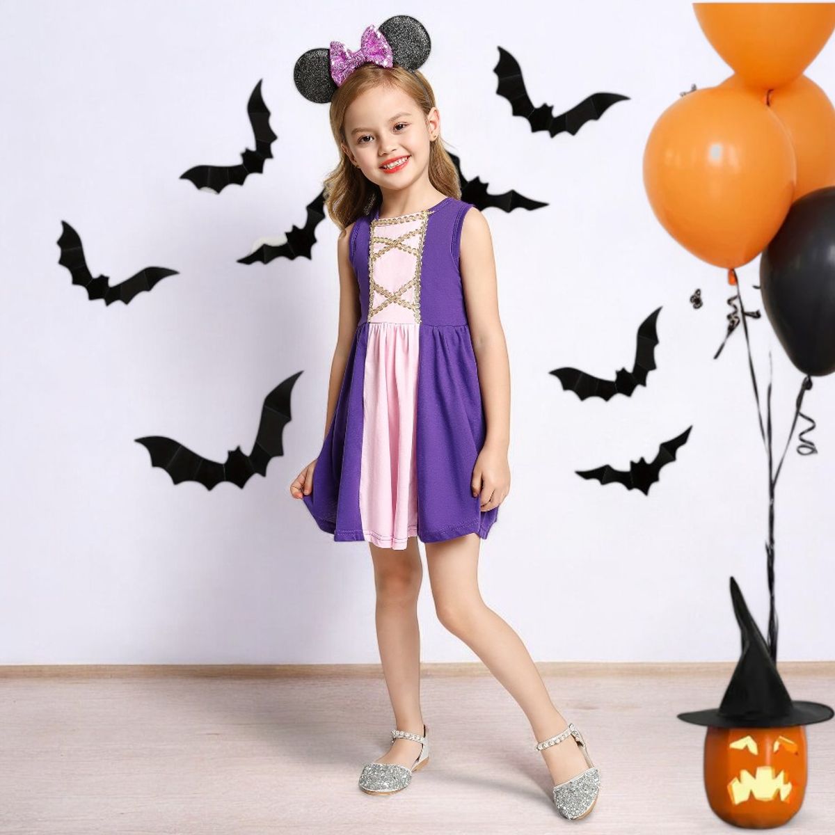 GENERICO - VESTIDO PARA NIÑA DE HALLOWEEN - MODELO RAPUNZEL  VESTIDO + VINCHA