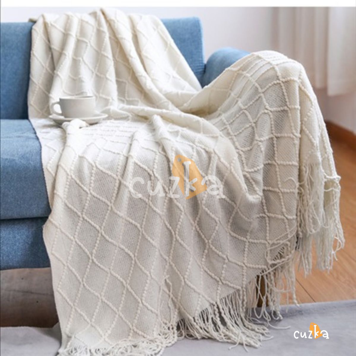 CASATEX - Mantas De Punto Suave en 3D Para Sofá Y Cama CREMA