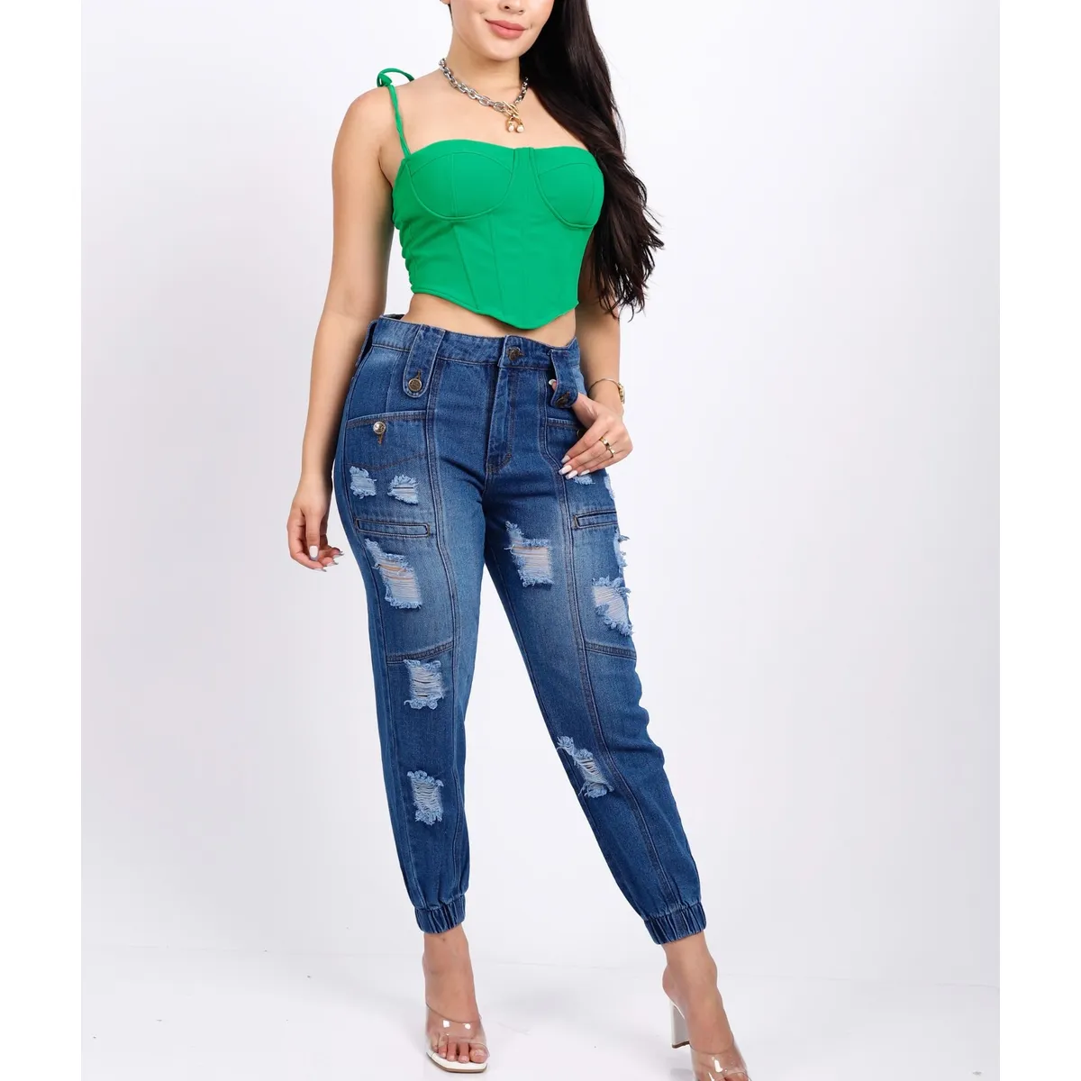 BENCUS JEANS - Pantalón Jeans Rasgado Jogger Mujer