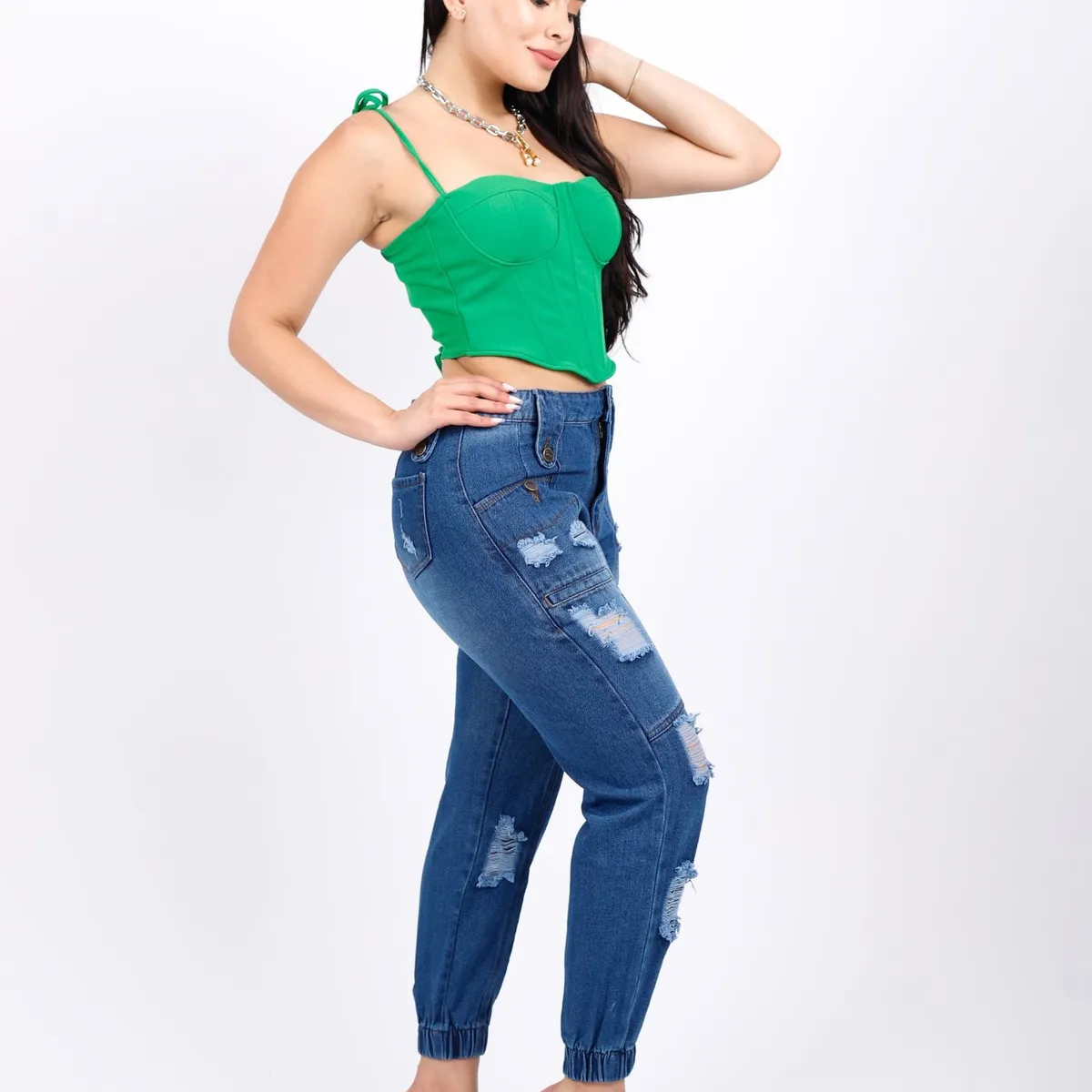 BENCUS JEANS - Pantalón Jeans Rasgado Jogger Mujer
