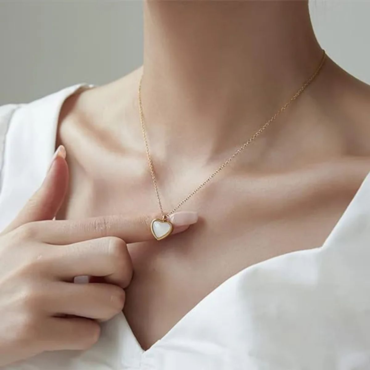 GENERICO - Collar para Mujer con Forma de Corazón  Ágata Embutida