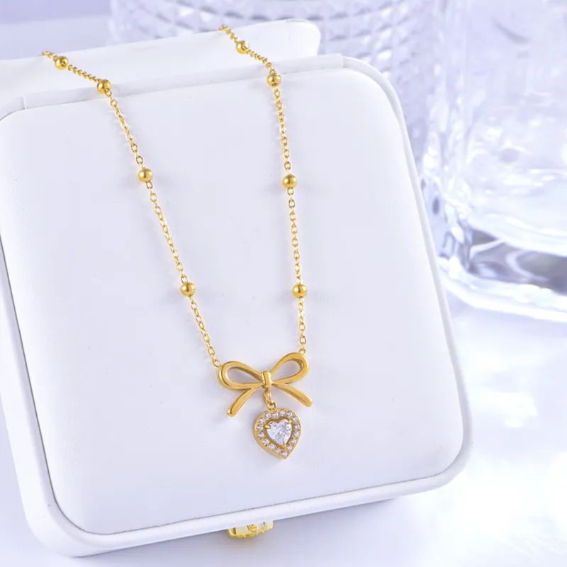 GENERICO - Collar para Mujer en Forma de Corazón con Nudo de Lazo Romántico