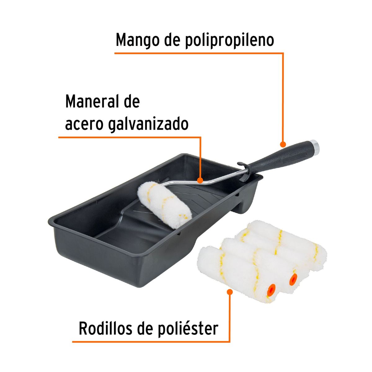 TRUPER - Kit para pintor + 5 rodillos de 4" + bandeja y maneral Truper