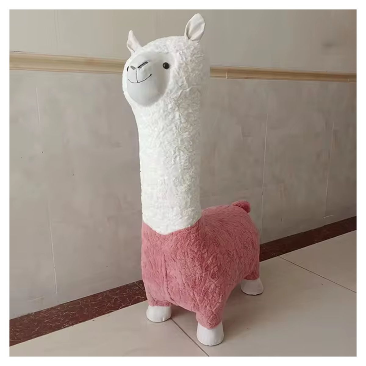 GRETAIL - Taburete Banquito Diseño Alpaca Felpa Madera Rojo