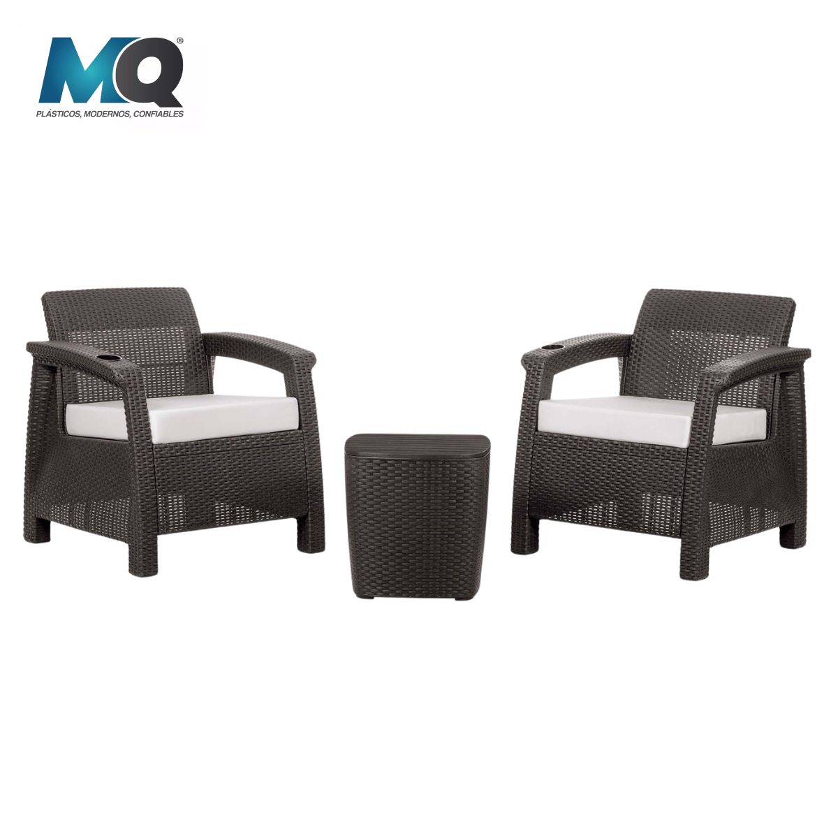 QRUBBER - Juego De Terraza Estilo Ferrara 2 Puestos Color Café Oscuro - MQ