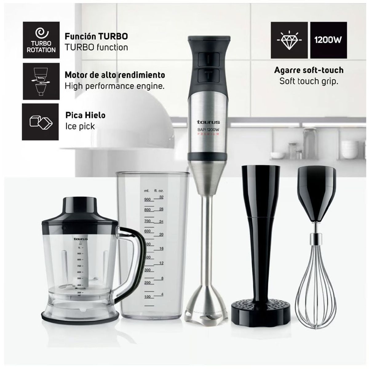 TAURUS - Batidora de Inmersión Mod. Bapi 1200 Premium Complete 20 Velocidades