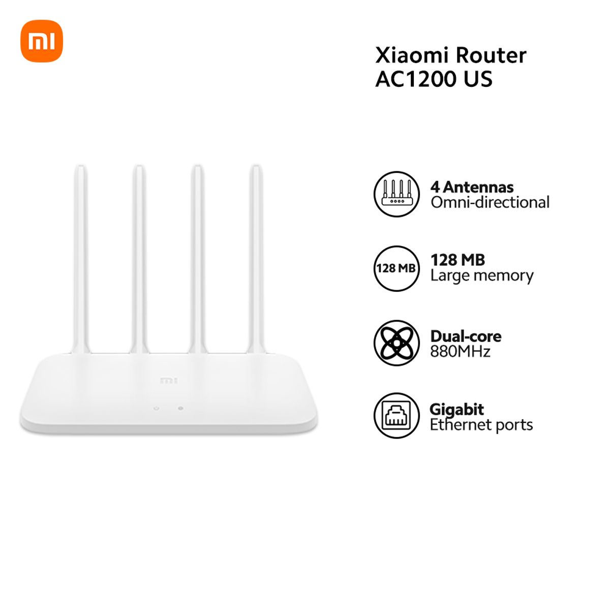 XIAOMI - MI ROUTER AC1200 US GIGABIT PORTS