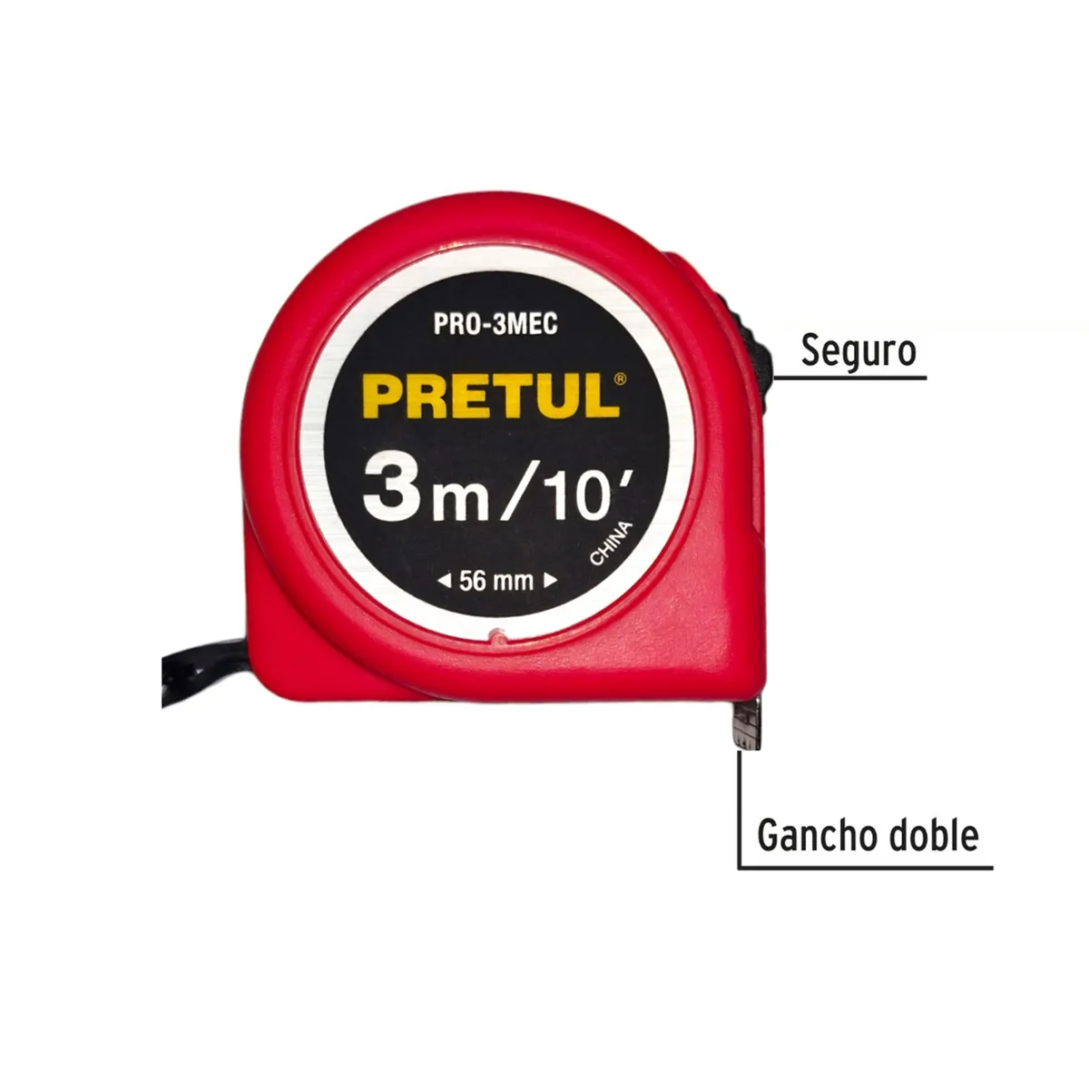 PRETUL - Wincha Cinta Métrica 3 metros Rojo PRETUL