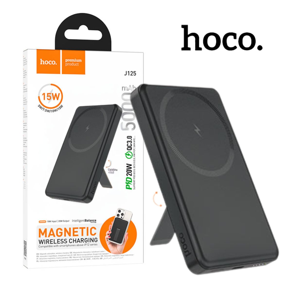 HOCO - Cargador Bateria Portatil Hoco 5000mAh Inalámbrico15W Carga Rápida 20W