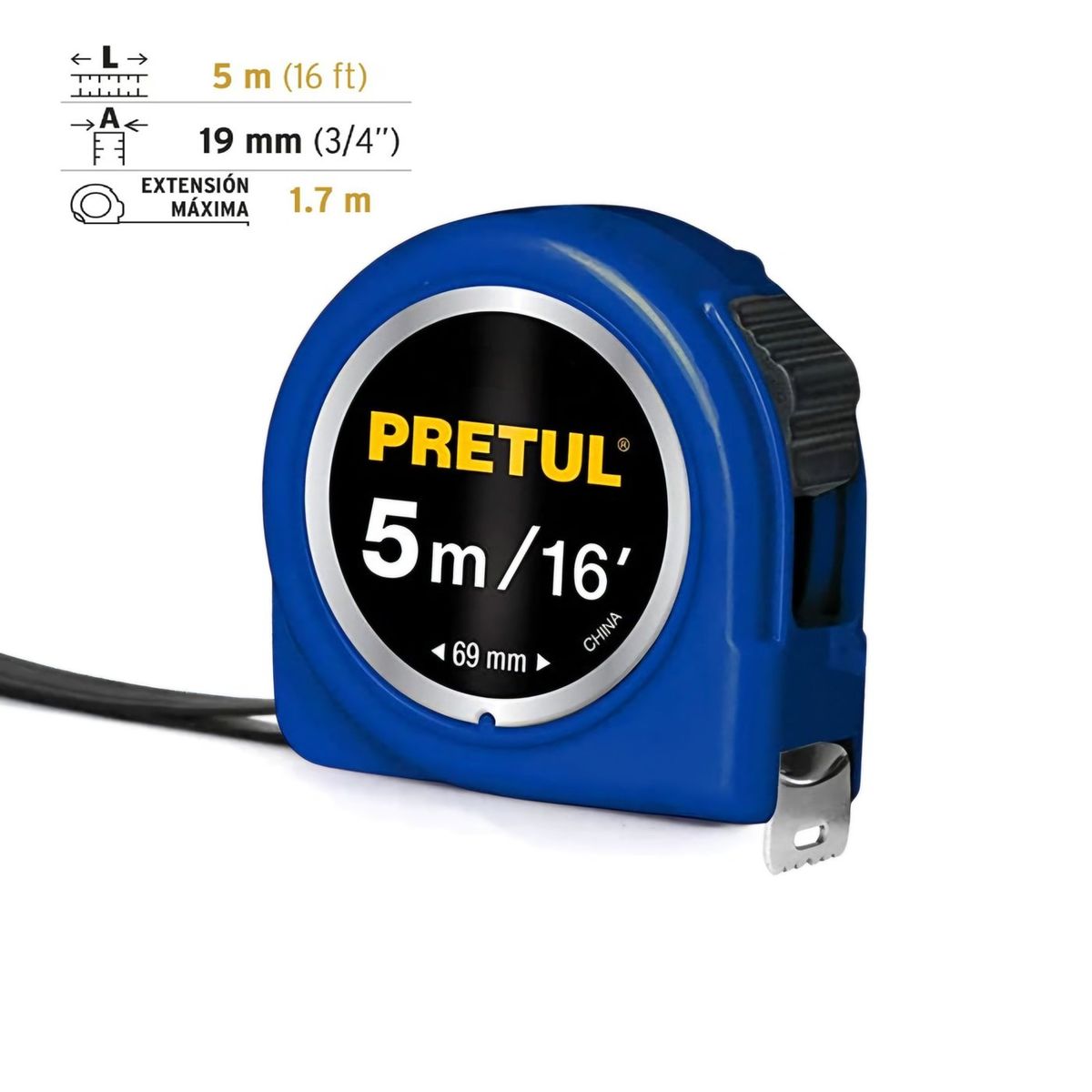 PRETUL - Wincha Cinta Métrica 5 metros Azul PRETUL