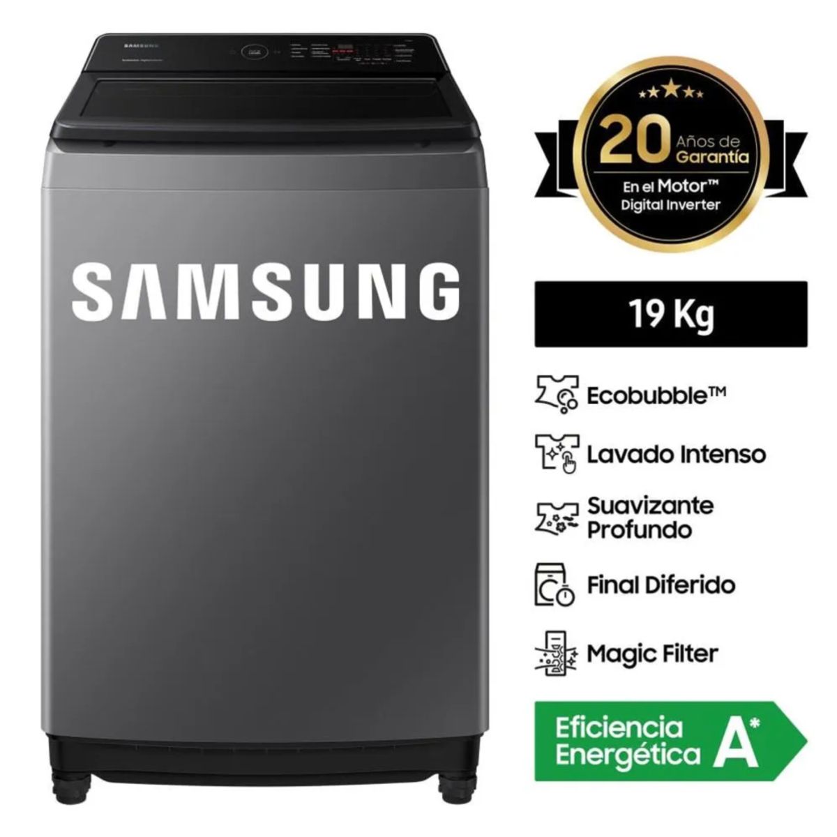 SAMSUNG - Lavadora Samsung  19KG Plateada WA19CG6441BDPE