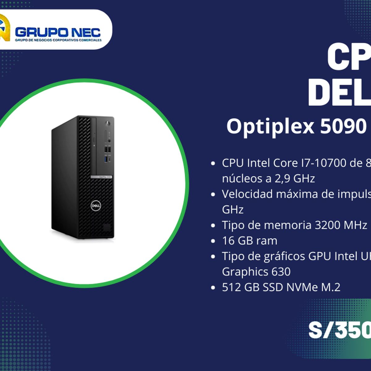 DELL - Cpu Core I7-10700 Dell Optiplex 5090 Sff, 16 Ram, 512 Ssd