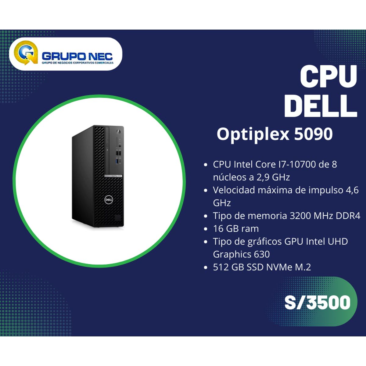 DELL - Cpu Core I7-10700 Dell Optiplex 5090 Sff, 16 Ram, 512 Ssd