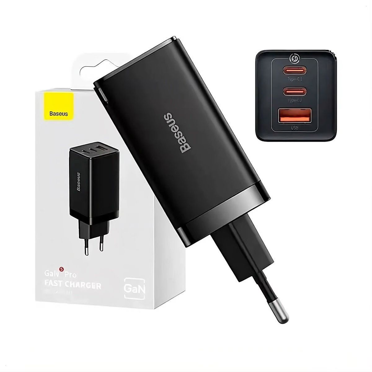 BASEUS - Cargador BASEUS GAN5 PRO 2C+U 65W Negro+ Cable carga rápida