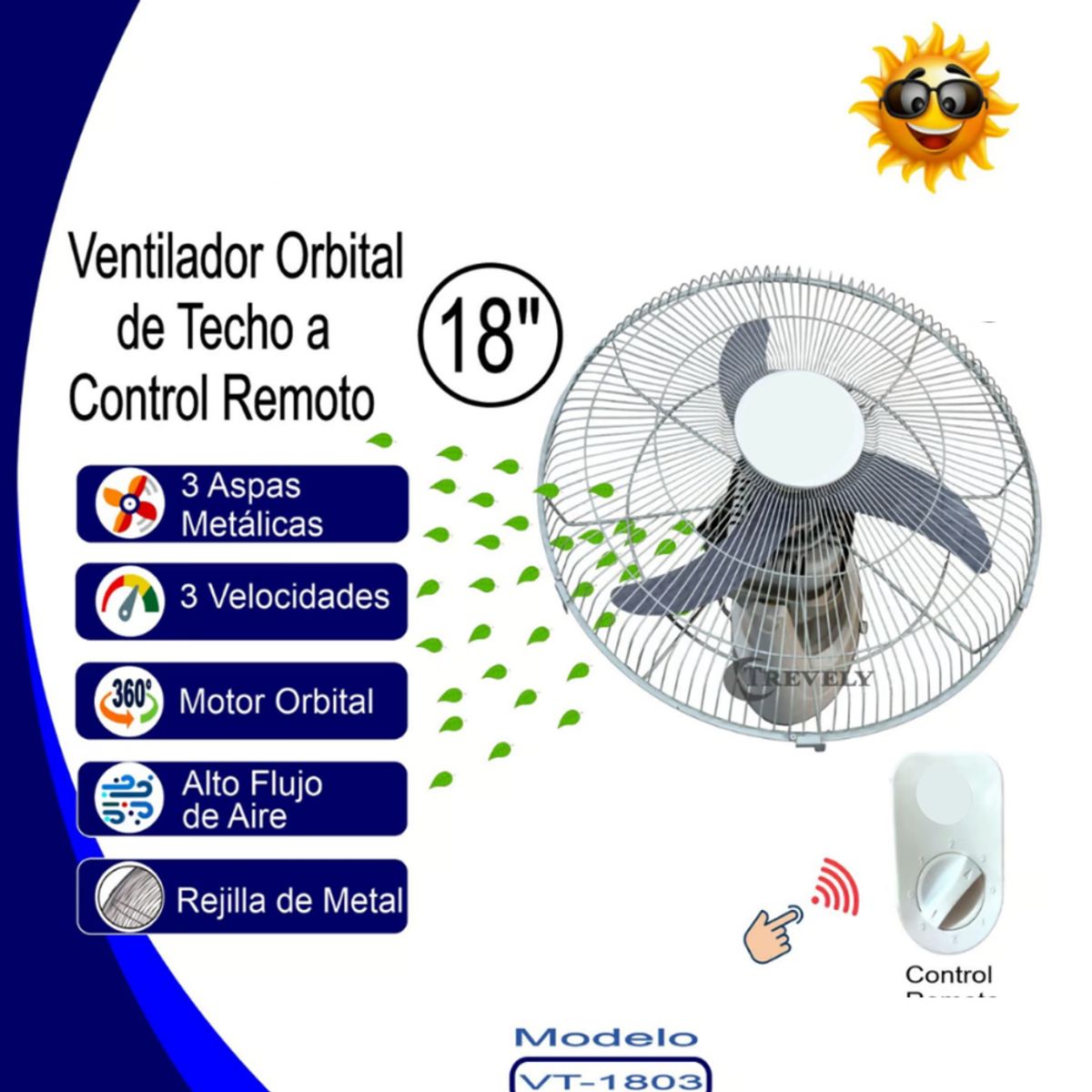 GENERICO - Ventilador Orbital de Techo 18”- 80 Watts