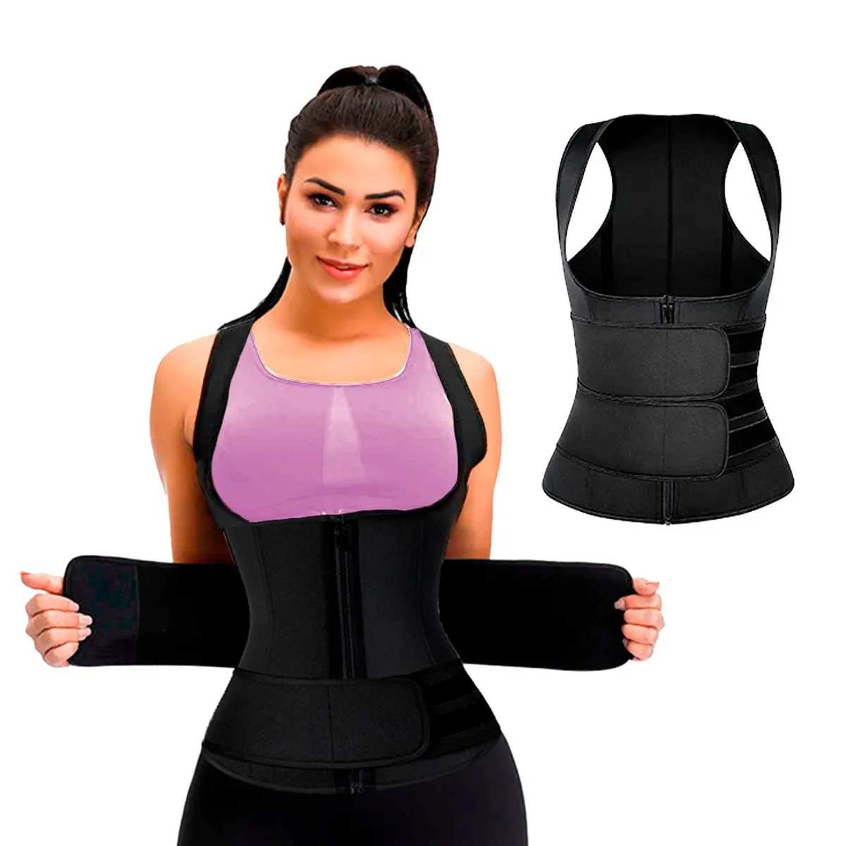 GENERICO - Chaleco Reductor Moldeador Con Doble Cinturón Neopreno Para Mujer