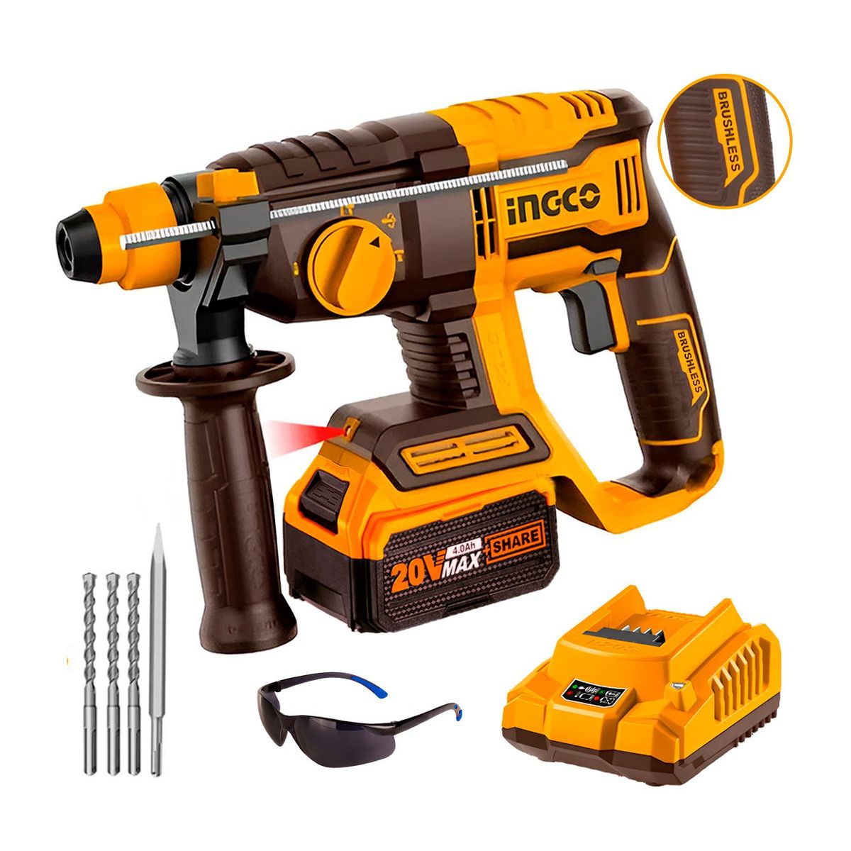 INGCO TOOLS - ROTOMARTILLO 20V SDS PLUS 2J BRUSHLESS INGCO + 1 BATERÍA