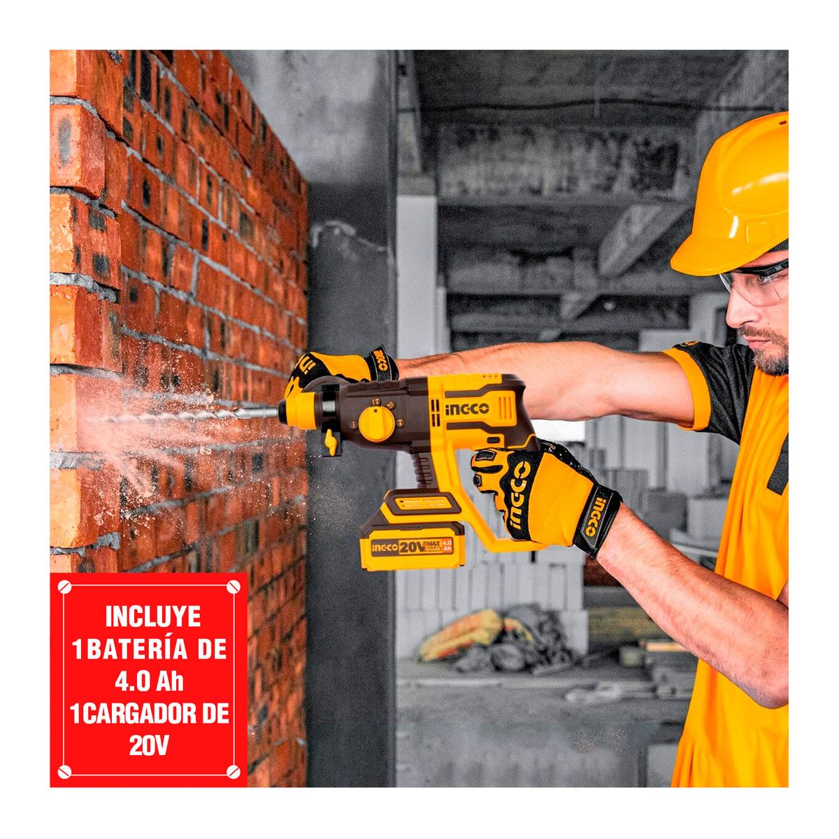 INGCO TOOLS - ROTOMARTILLO 20V SDS PLUS 2J BRUSHLESS INGCO + 1 BATERÍA