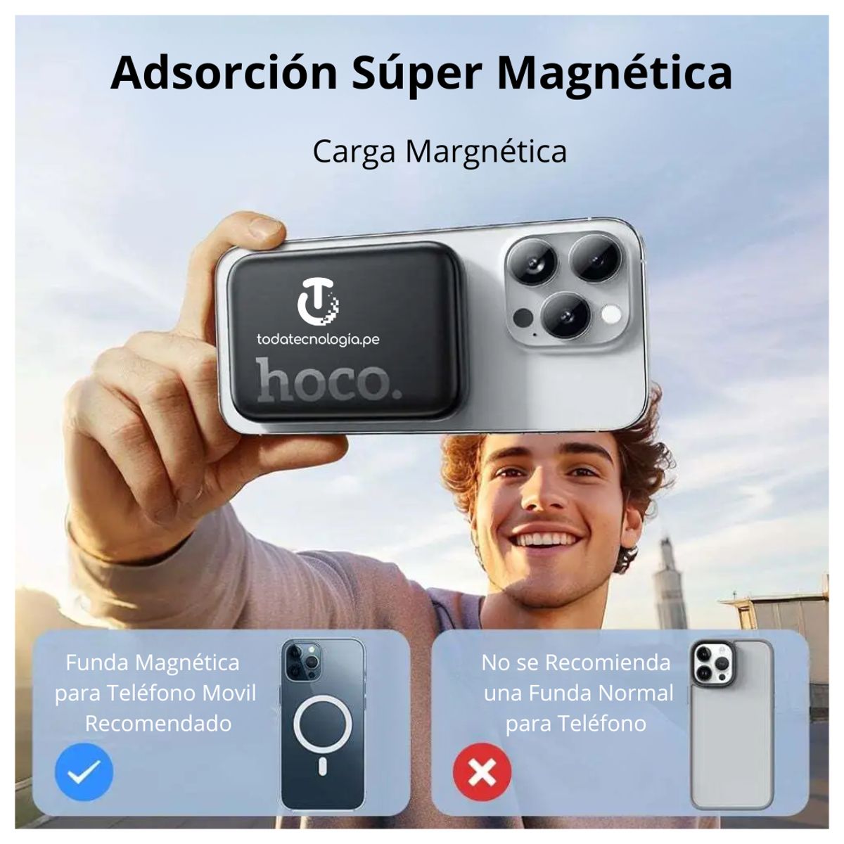 HOCO - Power Bank Hoco10000mAh Inalambrico Magnetico Cargador Bateria Portátil